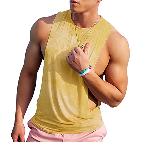 Herren Ärmellose Muskel Stringer Weste Aufschneiden Bodybuilding Tanktop für das Fitnessstudio Training Color Gelb Size XL Herren Ärmellose Muskel Stringer Weste Aufschneiden Bodybuilding Tanktop für das Fitnessstudio Training Color Gelb Size XL von Ychnaim
