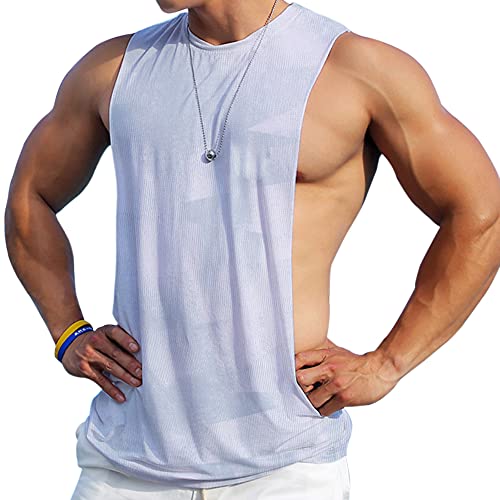 Ychnaim Herren Ärmellose Muskel Stringer Weste Aufschneiden Bodybuilding Tanktop für das Fitnessstudio Training Color Grau Size M von Ychnaim