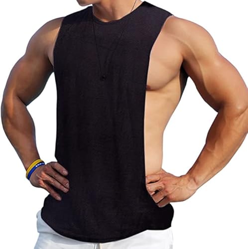 Ychnaim Herren Ärmellose Muskel Stringer Weste Aufschneiden Bodybuilding Tanktop für das Fitnessstudio Training Color Schwarz Size L von Ychnaim