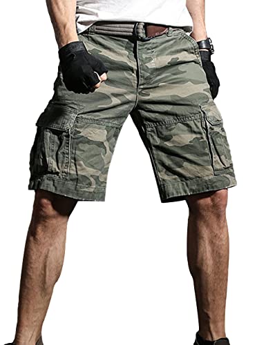 Herren Camo Cargo Shorts 10" Schrittnaht mit Mehreren Taschen 100% schwere Baumwolle Color Grüne Tarnung Size 34 Herren Camo Cargo Shorts 10" Schrittnaht mit Mehreren Taschen 100% schwere Baumwolle Color Grüne Tarnung Size 34 von Ychnaim