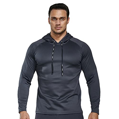 Herren Fleece Hoodie Pullover Bodybuilding Schlanke Passform Langarm Oberteile Laufen Kapuzen Sweatshirts Mit Reflexstreifen Color Dunkelgrau Size L von Ychnaim