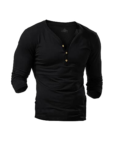 Herren Langarm Henley Hemden schmale Passform und tiefer V-Ausschnitt Color Schwarz Size L von Ychnaim