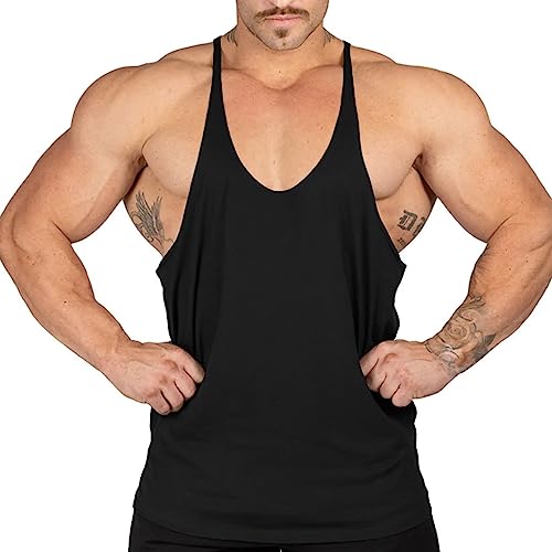 Herren Muscle Gym Stringer Tank Tops für Workout Bodybuilding Sportweste Racerback Baumwolle Color Schwarz Size L von Ychnaim