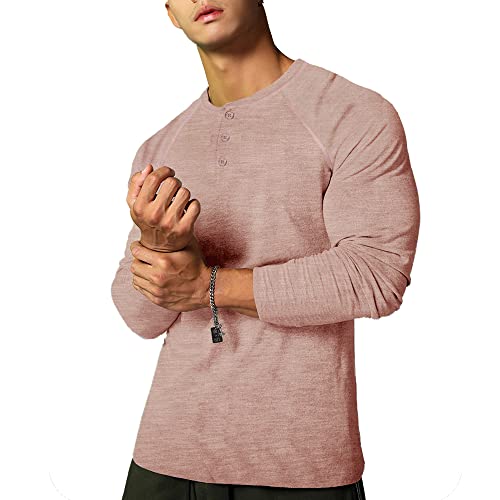 Ychnaim Herren Slub Henley T-Shirts Lässiges Langarmshirt Weicher Komfort Normale Passform Color Khaki Size M von Ychnaim