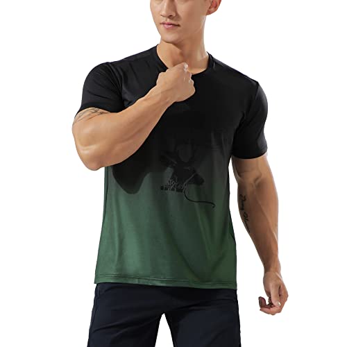 Herren Sportliches T-Shirt für atmungsaktiv schnell trocknend Lauftraining Kurzarm Fitness-T-Shirts Color Gradient Green Size M von Ychnaim