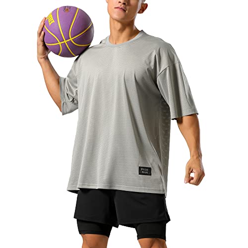 Kurzärmliges Sport-T-Shirt aus Netzstoff für Herren mit abgesetzten Schulterärmeln für Trainingsoberteile Color Grau Size M von Ychnaim