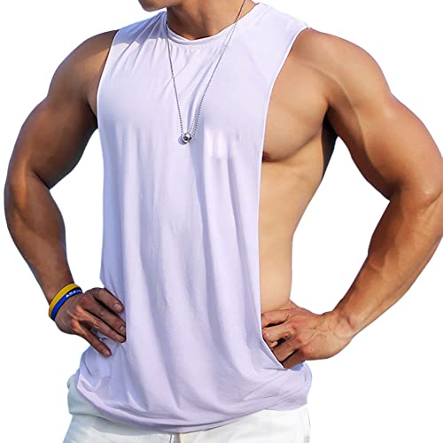 Ychnaim Herren Ärmellose Muskel Stringer Weste Aufschneiden Bodybuilding Tanktop für das Fitnessstudio Training Color Weiß Size L von Ychnaim