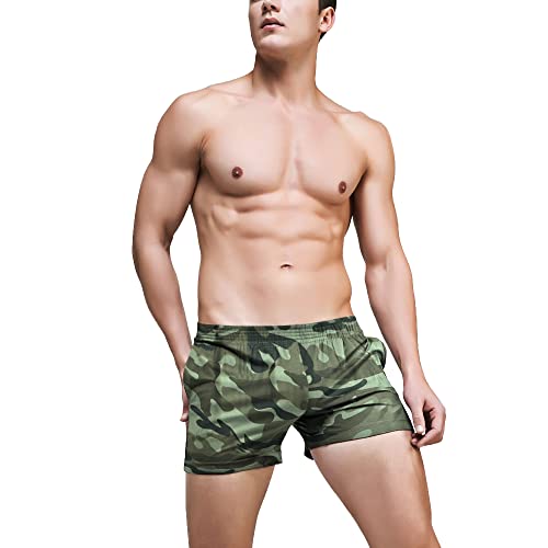 Ychnaim Herren Laufshorts mit 3" Innennaht Leichte Fitness Fitness Workout Bodybuilding Trainings Baumwoll Freizeit Shorts mit Schrägtaschen Color Grüne Tarnung Size XL von Ychnaim