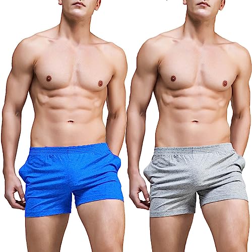 Ychnaim Herren-Laufshorts mit 7,6 cm Schrittlänge, leicht, für Fitnessstudio, Sport, Workout, Training, Baumwolle, lässige Shorts mit schrägen Taschen, blau / grau, Groß von Ychnaim