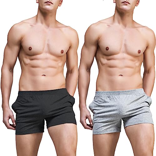 Ychnaim Herren-Laufshorts mit 7,6 cm Schrittlänge, leicht, für Fitnessstudio, Sport, Workout, Training, Baumwolle, lässige Shorts mit schrägen Taschen, schwarz / grau, Mittel von Ychnaim