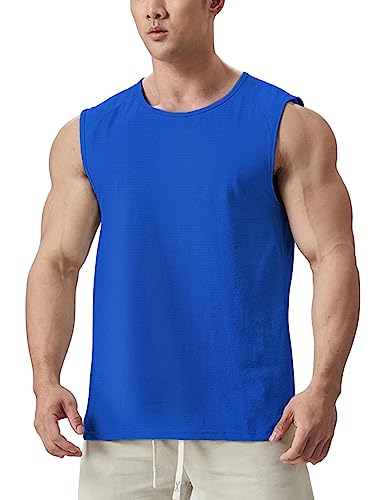 Ychnaim Herren Muscle Cut Ärmelloses Tank Top mit seitlichen Splits Color Blue Size S von Ychnaim