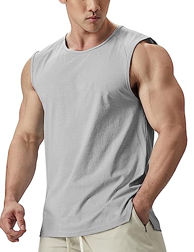 Ychnaim Herren Muscle Cut Ärmelloses Tank Top mit seitlichen Splits Color Gray Size M von Ychnaim