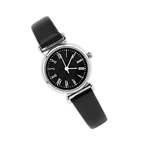Yctze Exquisite Damen-Dr-Uhr mit R-Leder-St-Sm-einfache Mode-Armbanduhr in Schwarz. Damen-Modeuhr mit Rundem Zifferblatt (schwarzer Gürtel, schwarze Platte) von Yctze