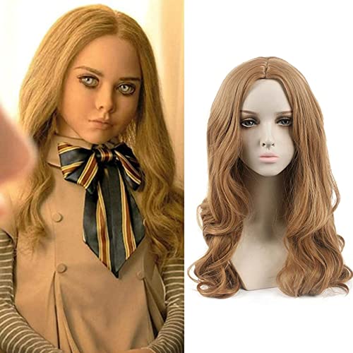 M3gan Megan Cos Perücke, AI Puppe Roboter Megan Langes Haar, Curly Blonde Cosplay Kostüm Perücke Vintage Halloween Film Rollenspiel Perücke, 60cm Cosplay Zubehör für Karneval von Ycxydr