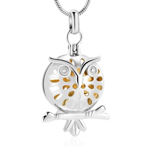 Ydmwannx Urnen-Halskette in Eulenform für Asche, Edelstahl, Asche-Anhänger, hohles Andenken, Urnen-Halskette, Gedenkschmuck für Damen und Herren, Edelstahl Ydmwannx Urnen-Halskette in Eulenform für Asche, Edelstahl, Asche-Anhänger, hohles Andenken, Urnen-Halskette, Gedenkschmuck für Damen und Herren, Edelstahl von Ydmwannx