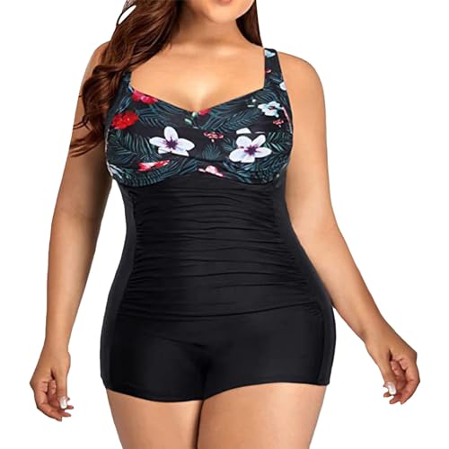 Ydsxlp Badeanzüge Damen Push Up Monokini Große Größen V-Ausschnitt Bauchweg Einteilige Badeanzug Basic Einfarbig Bauchkontrolle Badeanzug Geraffte Wickeloptik Strandmode Schwimmanzug(A A02,6XL) von Ydsxlp