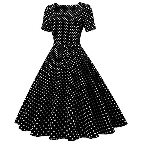Ydsxlp Cocktailkleid Damen 50er Jahre Vintage Kurzarm Rundhals Abendkleider Polka Dot Swing Festlich Knielang Kleid Rockabilly Kleider Festlich Partykleid Knielang A-Line Petticoat(AF-b,L) von Ydsxlp