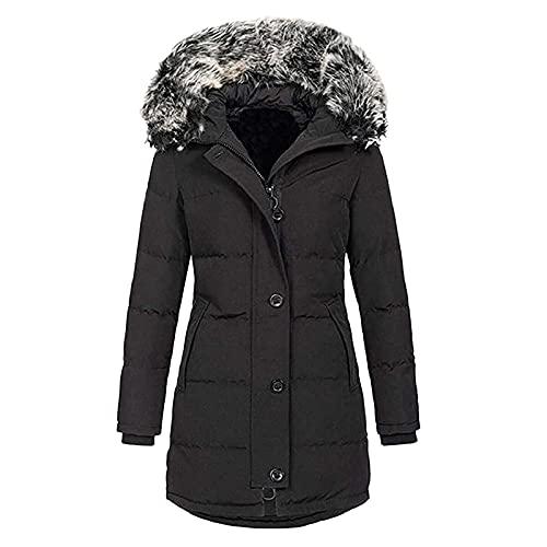 Ydsxlp Daunenjacke Damen Hoodie Mantel Kunstpelz Winter Warm Jacke Winterjacke Parka Stepp Mantel Gefütterte Jacke Wintermantel Schmale Reißverschluss Kapuzenjacke (Black, XXXL) von Ydsxlp