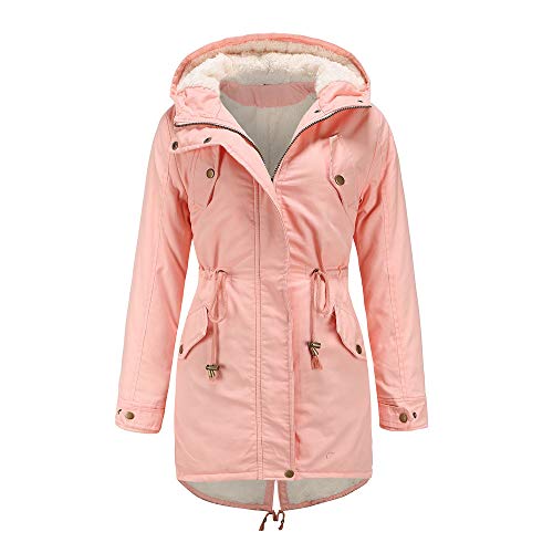 Ydsxlp Daunenmantel Damen Steppmantel Winter Jacke mit Kapuze Stepp Parka Mantel Winterjacke warm gefüttert Kunstpelz Freizeit Parka (A Pink, S) von Ydsxlp