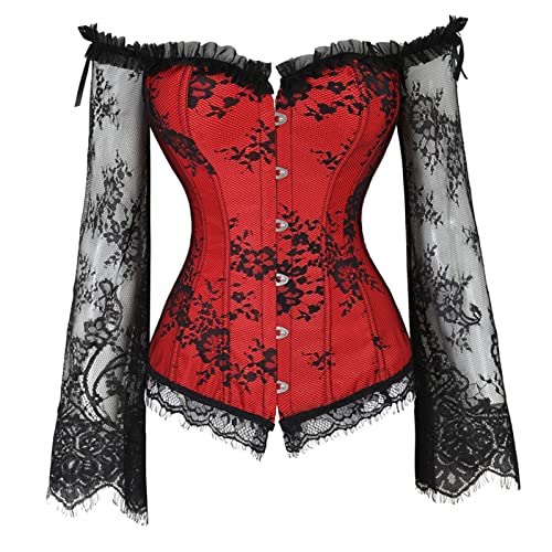 Ydsxlp Gothic Korsett Bauchweg Bustiers Top Damen Blumenspitze Corsage Top Taillen Korsett Bustier Dirndl Bluse Trachten Dessous(Yb Rot,S) von Ydsxlp