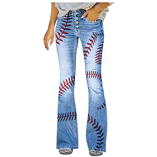 Ydsxlp Jeanshose Damen Elegant Stretch Skinny Schlaghose Flared Hose Lady Fashion Retro Skinny Slim Hosen Weites Bein Casual Schlaghose Jeans Casual Blumen Drucken Hohe Taille Jeans(K Rot,L) von Ydsxlp