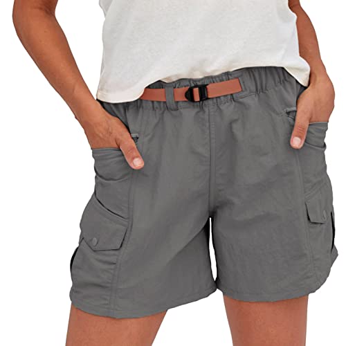Ydsxlp Jeanshosen Damen Sommer Cargohose Kurze Wanderhose Outdoor Schnelltrocknend Freizeithose Frauen Straight Cycling Camping Kampfhose Multi Taschen Kurze Hose(E Grau,M) von Ydsxlp