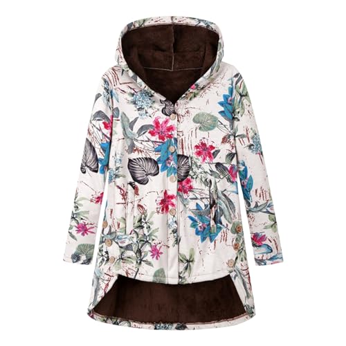 Ydsxlp Kapuzenjacke Damen Vintage Blume Ethno-Muster-Stil Übergangsjacke mit Reißverschluss Große Größe Winter Warm Dicke Fleece Winterjacke Lang Hoodie Wintermantel Outdoorjacke(C Rot,5XL) von Ydsxlp