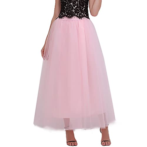 Ydsxlp Lange Tüllrock Damen Elastisch High Waist A Linie Swing Rock Stufenröcke Karneval Party Langer Rock Rockabilly Tutu Rock Tütü Rock Ballett Petticoat Ballkleid Tanzkleid(A Rosa,M) von Ydsxlp