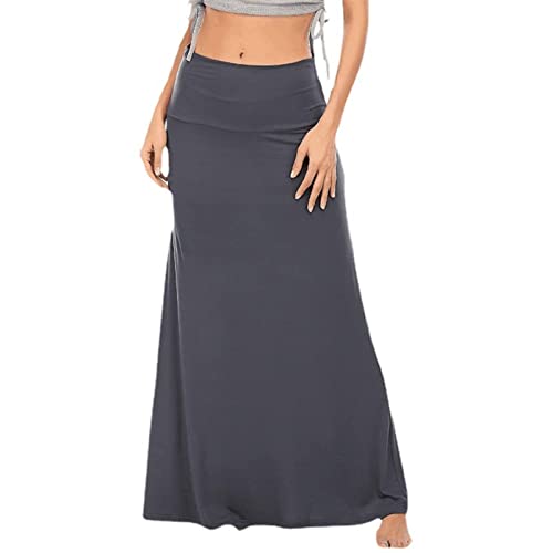 Ydsxlp Midirock Damen Übergröße Einfarbig Langer Rock Yoga Rock Elastische Hohe Taille A-Linie Flare Freizeitrock Elegant Knielang Sommerrock(G Grau,XL) von Ydsxlp