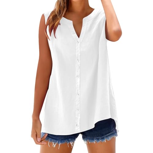 Ydsxlp Musselin Bluse Damen Summer Elegant Einfarbig Ärmellose Leinenbluse Große Größen Locker Blusenshirt Hemd Casual V-Ausschnitt Hemdbluse mit Knöpfen Bequeme Leichte Longbluse Tops(A Weiß,3XL) Ydsxlp Musselin Bluse Damen Summer Elegant Einfarbig Ärmellose Leinenbluse Große Größen Locker Blusenshirt Hemd Casual V-Ausschnitt Hemdbluse mit Knöpfen Bequeme Leichte Longbluse Tops(A Weiß,3XL) von Ydsxlp