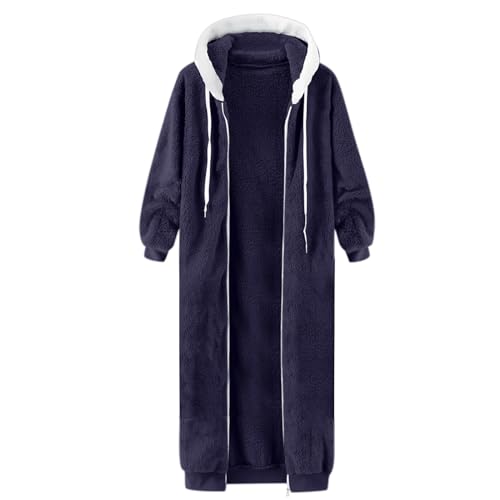 Ydsxlp Plüschjacke Damen Lang Kapuzenjacke Winter Warm Winterjacke Hoodie Mit Tasche und Reißverschluss Kordelzug Teddy Fleece Warm Lose Sweatjacke Langarm Teddyjacke Mantel(A c-1,3XL) von Ydsxlp