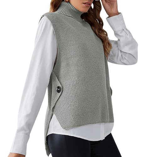 Ydsxlp Pullunder Damen Oversize Einfarbig Ärmellos Strick Casual Pullunder Strickweste Herbst V-Ausschnitt Stricken Weste Pullunder Casual Strick Tank Top Sweater Freizeit Pullunder(B Grau,M) von Ydsxlp