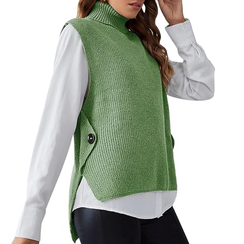 Ydsxlp Pullunder Damen Oversize Einfarbig Ärmellos Strick Casual Pullunder Strickweste Herbst V-Ausschnitt Stricken Weste Pullunder Casual Strick Tank Top Sweater Freizeit Pullunder(B Grün,L) von Ydsxlp