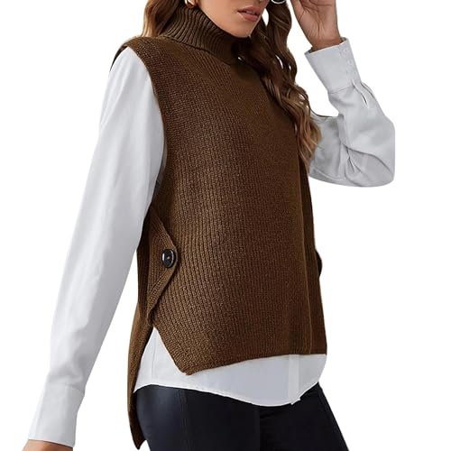 Ydsxlp Pullunder Damen Oversize Einfarbig Ärmellos Strick Casual Pullunder Strickweste Herbst V-Ausschnitt Stricken Weste Pullunder Casual Strick Tank Top Sweater Freizeit Pullunder(B Kaffee,M) von Ydsxlp