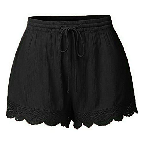 Ydsxlp Shorts Damen Sommer Kurze Hosen Tunnelzug Elastische Stoffhose Solide Spitze Seilbindung GroßE GrößE Lose Fit Strand Shorts Yoga Sport Pants Leggings Trousers Freizeitshorts von Ydsxlp