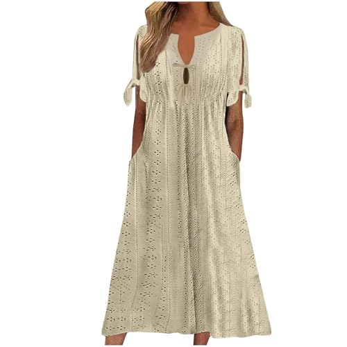 Ydsxlp Sommerkleid Damen Elegant Kurzen Ärmeln Strandkleider Große Größen V-Ausschnitt Lace Up Maxikleid Leicht und Luftig Lange Freizeitkleider Einfarbig A-Line Sommerkleid Für Urlaub(A Khaki,L) Ydsxlp Sommerkleid Damen Elegant Kurzen Ärmeln Strandkleider Große Größen V-Ausschnitt Lace Up Maxikleid Leicht und Luftig Lange Freizeitkleider Einfarbig A-Line Sommerkleid Für Urlaub(A Khaki,L) von Ydsxlp