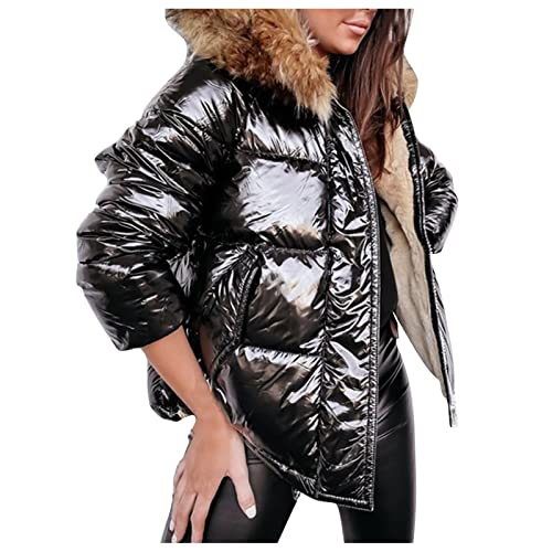 Ydsxlp Steppjacke Damen Warme Abnehmbare Mütze Gestreifte Daunenjacke Winter Jacke Stepp Kurz Mantel Stepp Parka Kapuze Steppjacke Jacke Leichte Übergangsjacke Mit Gürtel(Yb Schwarz,4XL) von Ydsxlp