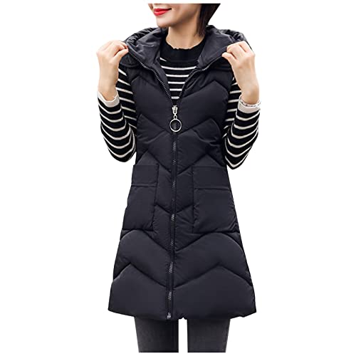 Ydsxlp Steppweste Damen Lang Daunenweste Lang Wintermantel Vest mit Kapuze Weste Mantel Ärmellose Warmer Daunenmantel mit Taschen Daunenjacke Steppjacke Outdoor Lange Outwear Winterjacke von Ydsxlp