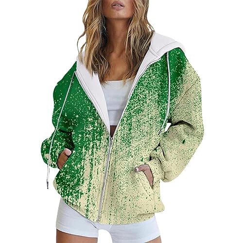 Ydsxlp Sweatjacke Damen Winter Vintage Farbverlauf Print Sweatshirt College Jacke Übergangsjacke Oversize Kapuzenjacke Zipper Hoodie Hoody Mit Kapuze Frauen Kaputzenpullis(C Grün,3XL) von Ydsxlp