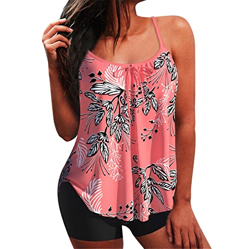 Ydsxlp Tankini Damen Set Große Größe Bauchweg Zweiteilig Badeanzug Damen Vintage Blumen-Muster Bademode Badeanzüge Tankinis mit Hotpants Badebekleidung(B Schwarz,M) von Ydsxlp