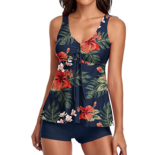 Ydsxlp Tankini mit Oberteile und Badeshorts Damen Einstellbarer Bikinislip Tankini Top Soft Cups Mehrfarbig Badeanzug Beachwear Zweiteiler Bademode mit Pads(G-rot,XXL) von Ydsxlp