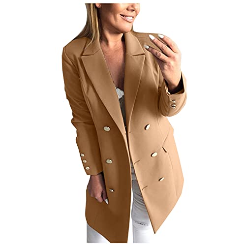 Ydsxlp Trenchcoat Damen Langer Wollmantel Einreihiger Zweireihiger Mantel Lapel Coat Einfarbiger Mantel Baumwolljacke Warme Wintermantel Herbst Winterjacke (A Khaki, S) von Ydsxlp