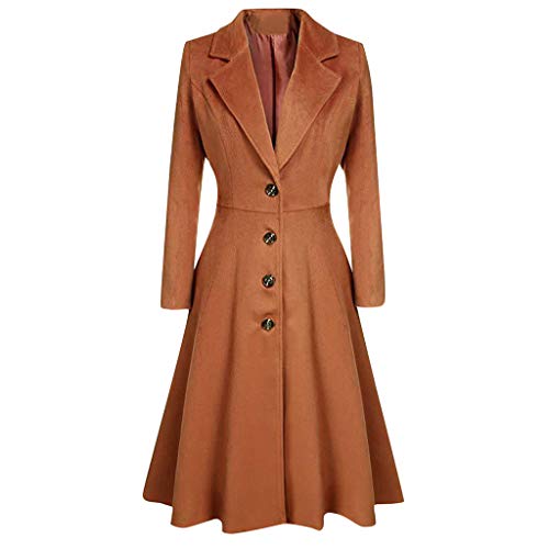 Ydsxlp Trenchcoat Damen Mantel Lang Winter Klassik Gerader Schnitt Jacke Einfarbig Rüschen Revers Wickel Outwear Elegant Winter Warm Fleecejacke Mit Tasten (Khaki, XXXL) von Ydsxlp