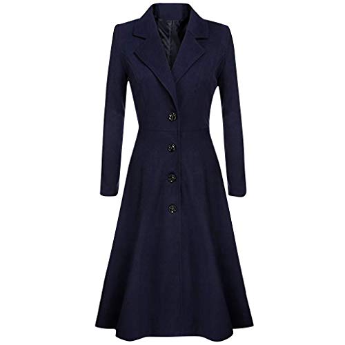 Ydsxlp Trenchcoat Damen Mantel Lang Winter Klassik Gerader Schnitt Jacke Einfarbig Rüschen Revers Wickel Outwear Elegant Winter Warm Fleecejacke Mit Tasten (Marine, XXXL) von Ydsxlp