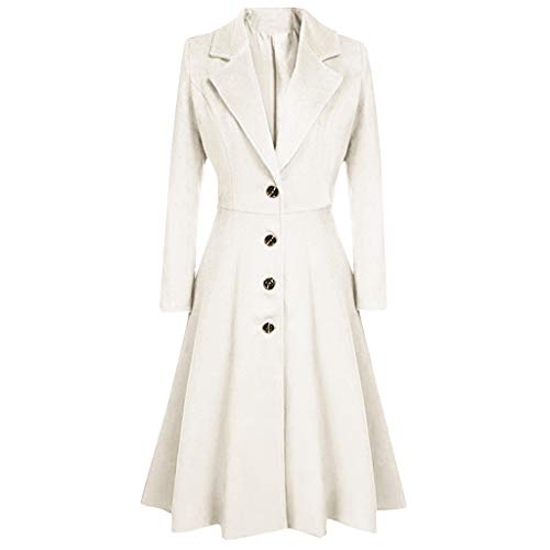 Ydsxlp Trenchcoat Damen Mantel Lang Winter Klassik Gerader Schnitt Jacke Einfarbig Rüschen Revers Wickel Outwear Elegant Winter Warm Fleecejacke Mit Tasten (Weiß, XXXL) von Ydsxlp