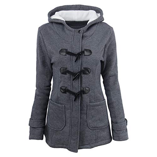 Ydsxlp Wintermantel Damen Lässige Hornknöpfe Fleece Winterjacke Winter Winddicht Warm Fleecemantel Kapuzenjacke Teddyjacke Elegant Einfarbig Wollmäntel Oberbekleidung mit Taschen(B Aa,L) von Ydsxlp