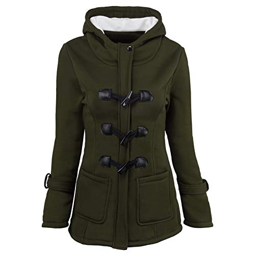 Ydsxlp Wintermantel Damen Lässige Hornknöpfe Fleece Winterjacke Winter Winddicht Warm Fleecemantel Kapuzenjacke Teddyjacke Elegant Einfarbig Wollmäntel Oberbekleidung mit Taschen(B Grün,XXL) von Ydsxlp