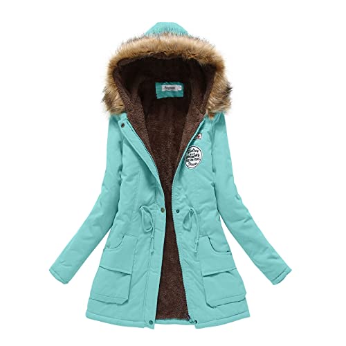 Ydsxlp Wintermantel Damen Mode Einfarbig Kapuzenjacke Outdoorjacke Winter Dicke Warme Gefüttert Teddyfell Dicker Fleecejacke Winterjacke mit Kapuze Windbreaker Lange Jacke Mäntel(D Bohne Grün,XL) von Ydsxlp