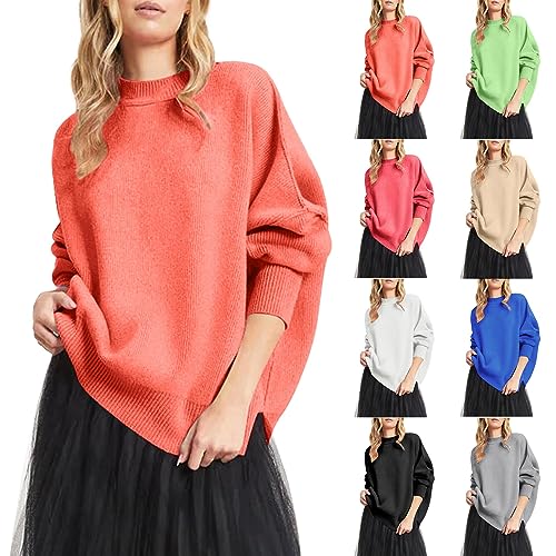 Ydsxlp Winterpullover Damen Lässig Lockerer Strickpullover Herbst Winter Langarm Rundhals Stricken Pullover Teenager Mädchen Elegant Einfarbig Warm Weich Sweater Sweatshirt Große Größe(C Rot,XL) von Ydsxlp