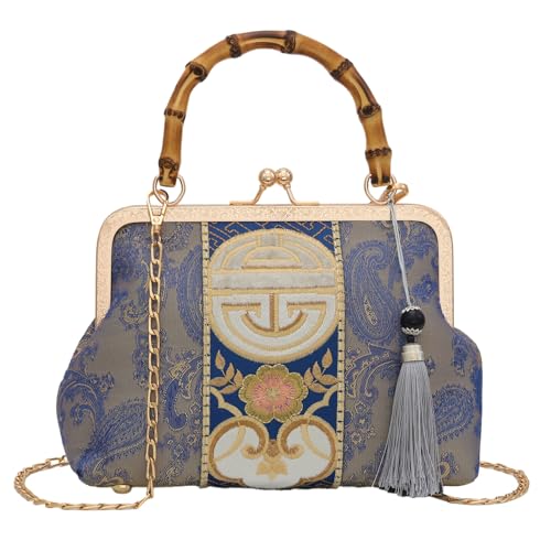 YeBon Retro Schulterkette Messenger Clutch Chinesischer Stil Kran bestickt Jacquard Damen Abendtaschen, Grüner Bambus von YeBon